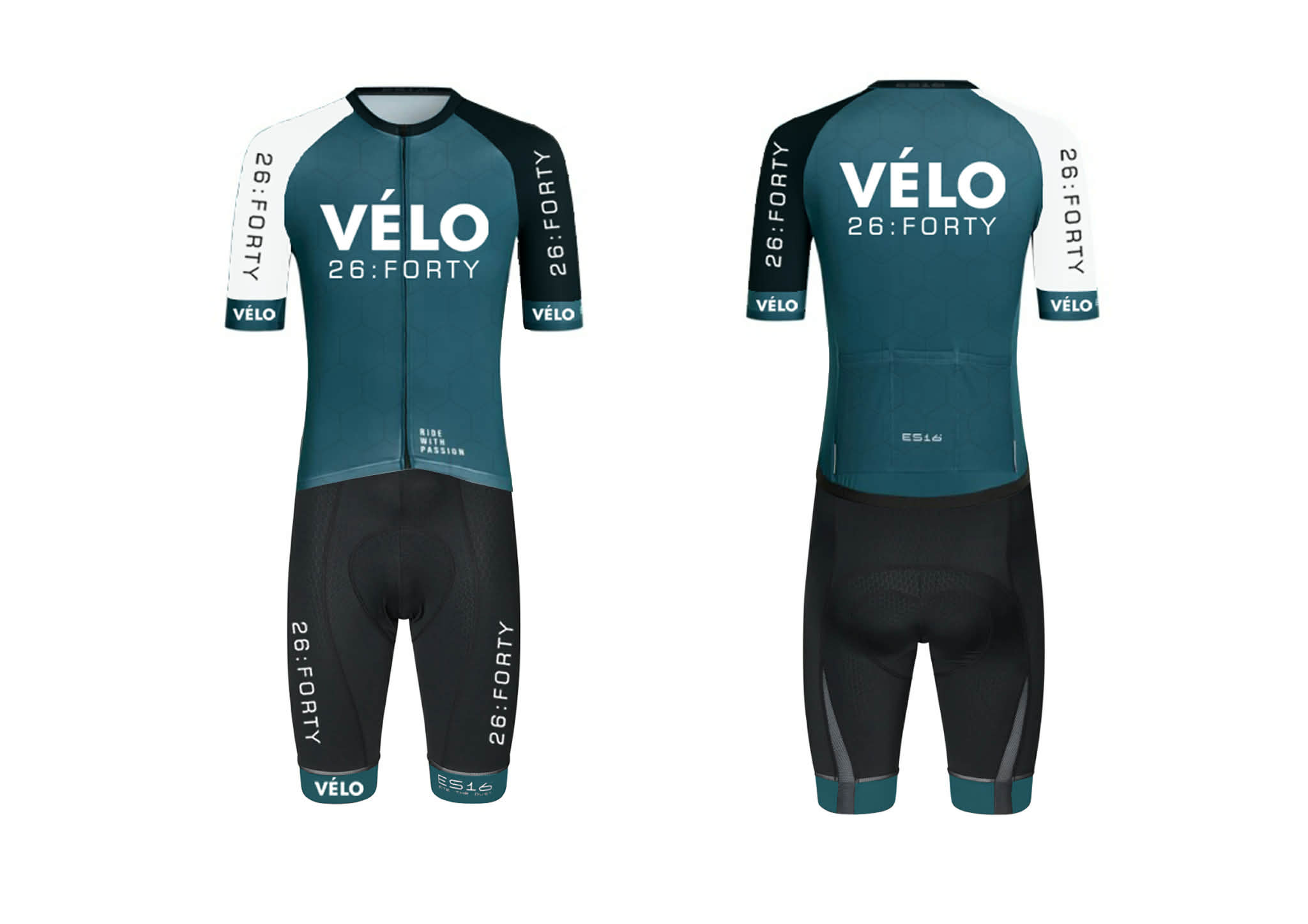 VÉLO 26 : FORTY klubtøj set forfra og bagfra